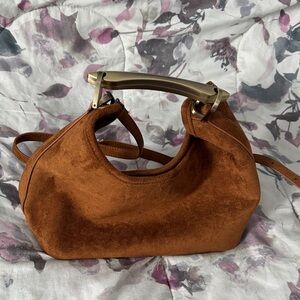 Suede Mini Hobo Shoulder Bag in Rust Brown